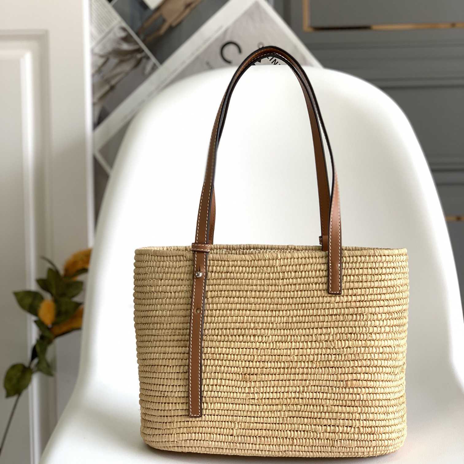Loewe Small Square Basket bag In Raffia And Calfskin (30*21*11cm) - PerfectKickZ