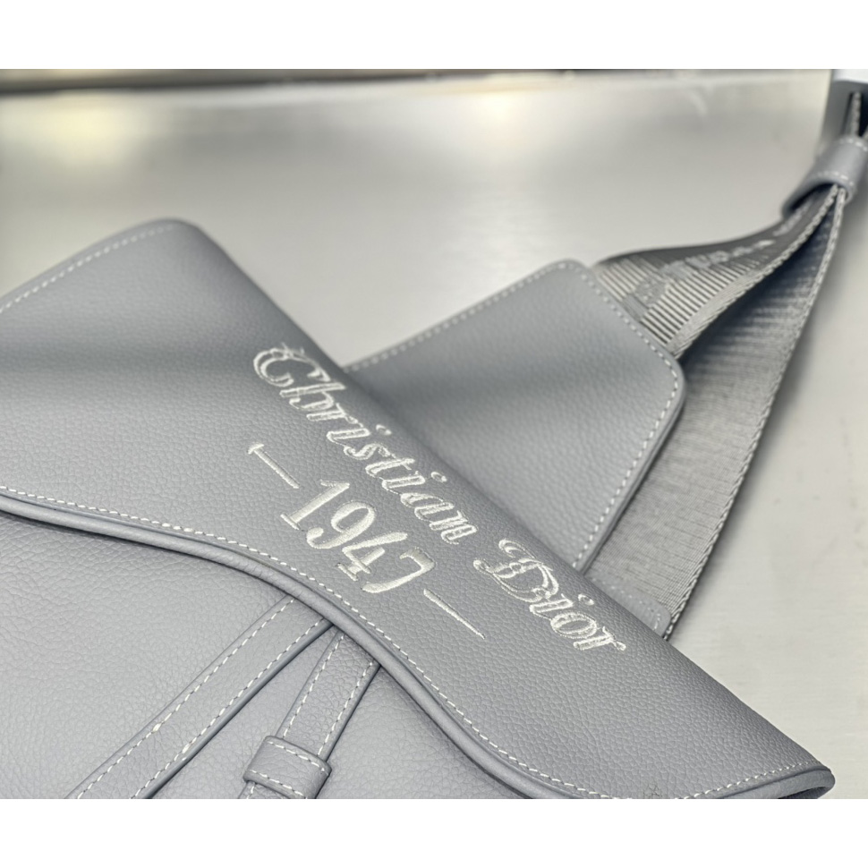Dior Saddle Bag Dior Gray Grained Calfskin With Christian Dior 1947 Signature (26 x 19 x 4.5CM) - PerfectKickZ