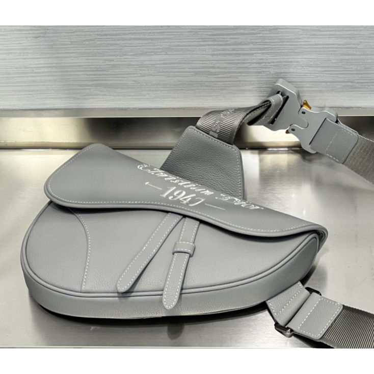Dior Saddle Bag Dior Gray Grained Calfskin With Christian Dior 1947 Signature (26 x 19 x 4.5CM) - PerfectKickZ