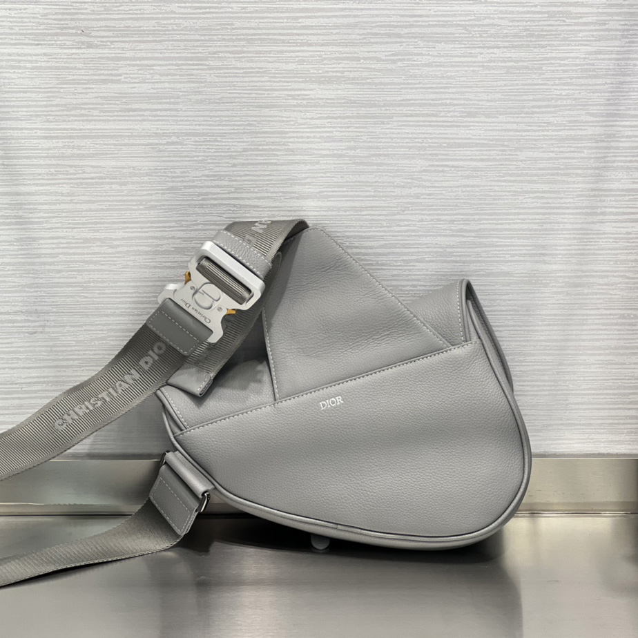 Dior Saddle Bag Dior Gray Grained Calfskin With Christian Dior 1947 Signature (26 x 19 x 4.5CM) - PerfectKickZ