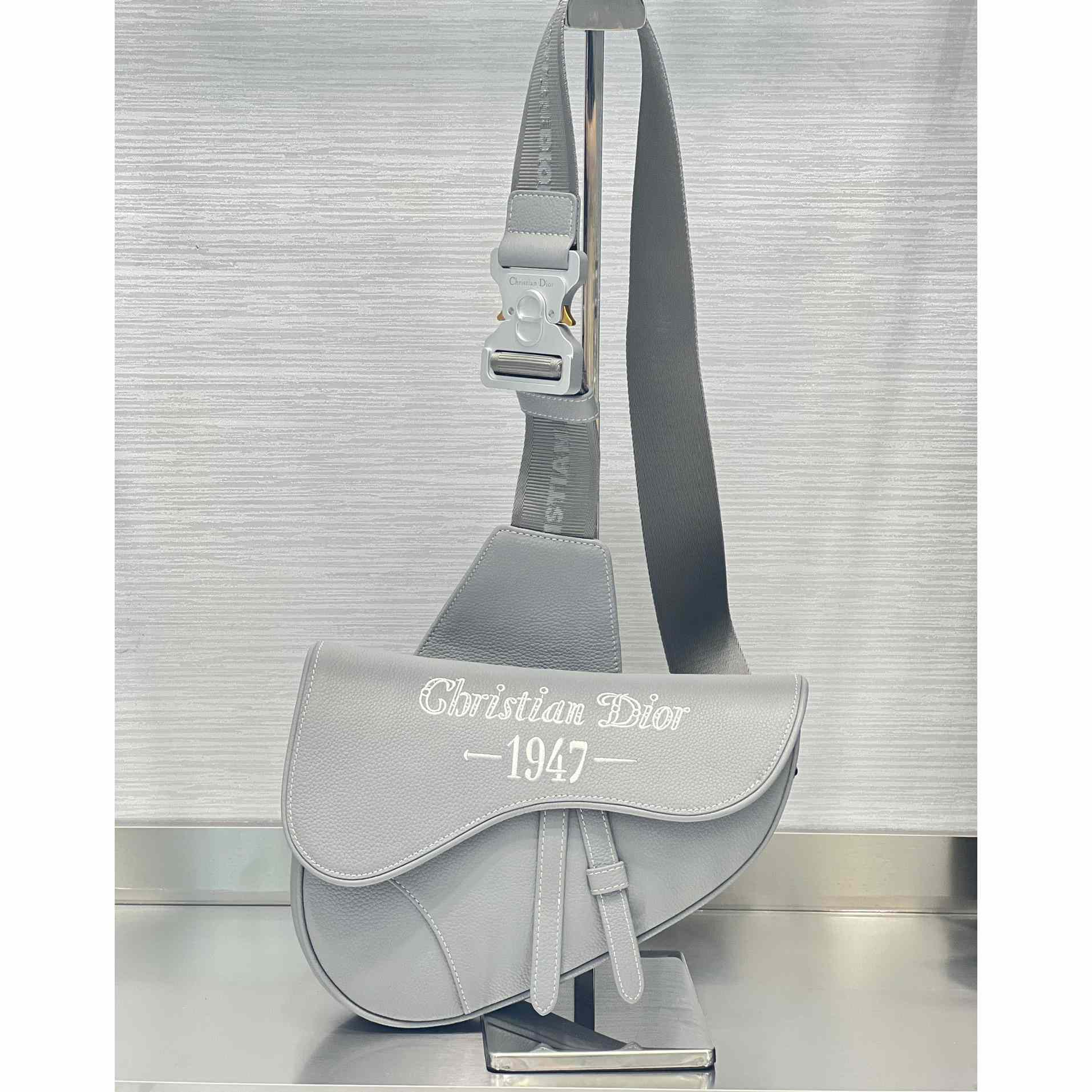 Dior Saddle Bag Dior Gray Grained Calfskin With Christian Dior 1947 Signature (26 x 19 x 4.5CM) - PerfectKickZ