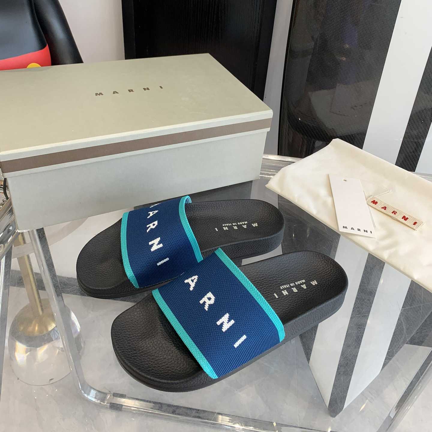 Marni Blue Logo Jacquard Rubber Slide - PerfectKickZ
