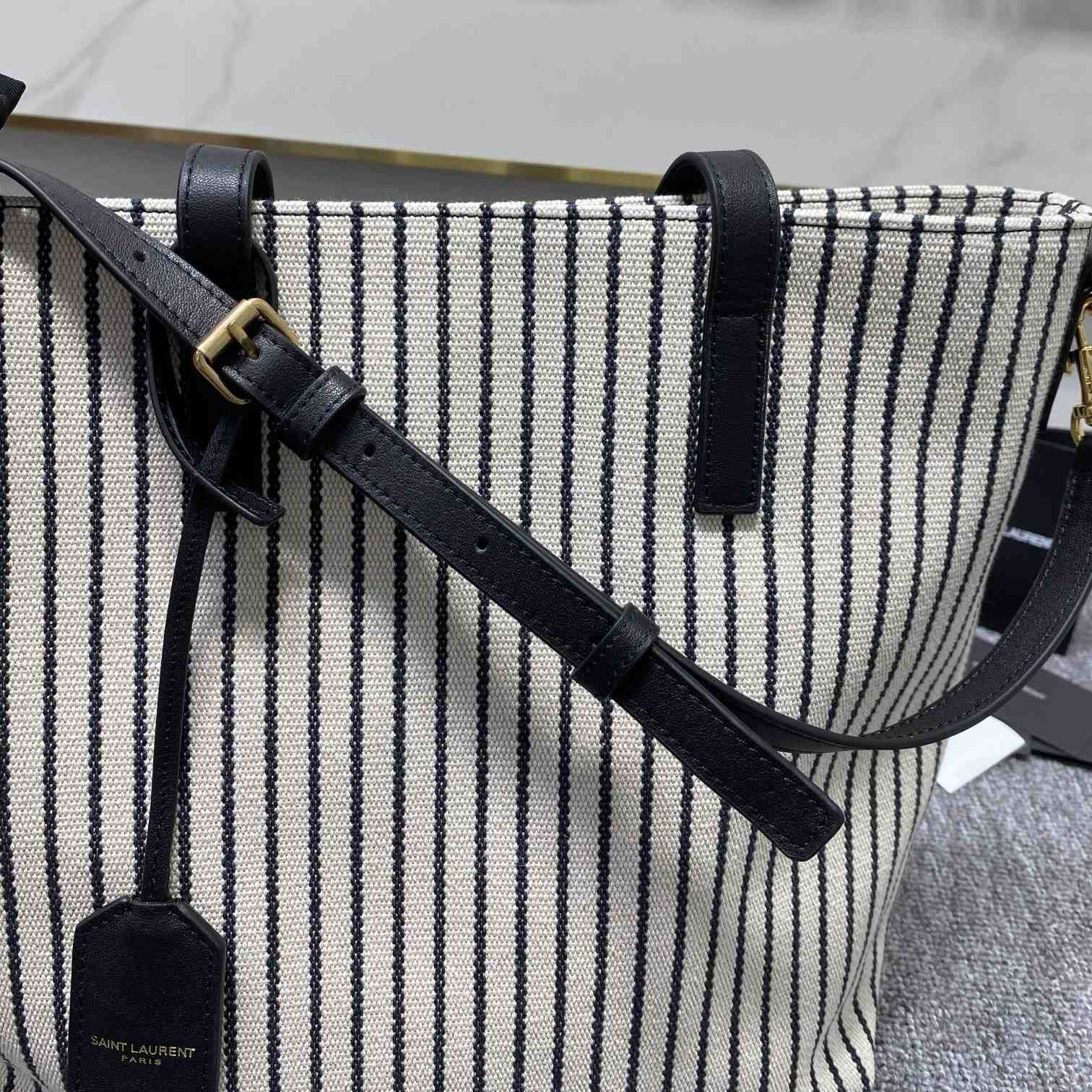 Saint Laurent Shopping Toy Striped Canvas Tote (25x28x8cm) - PerfectKickZ