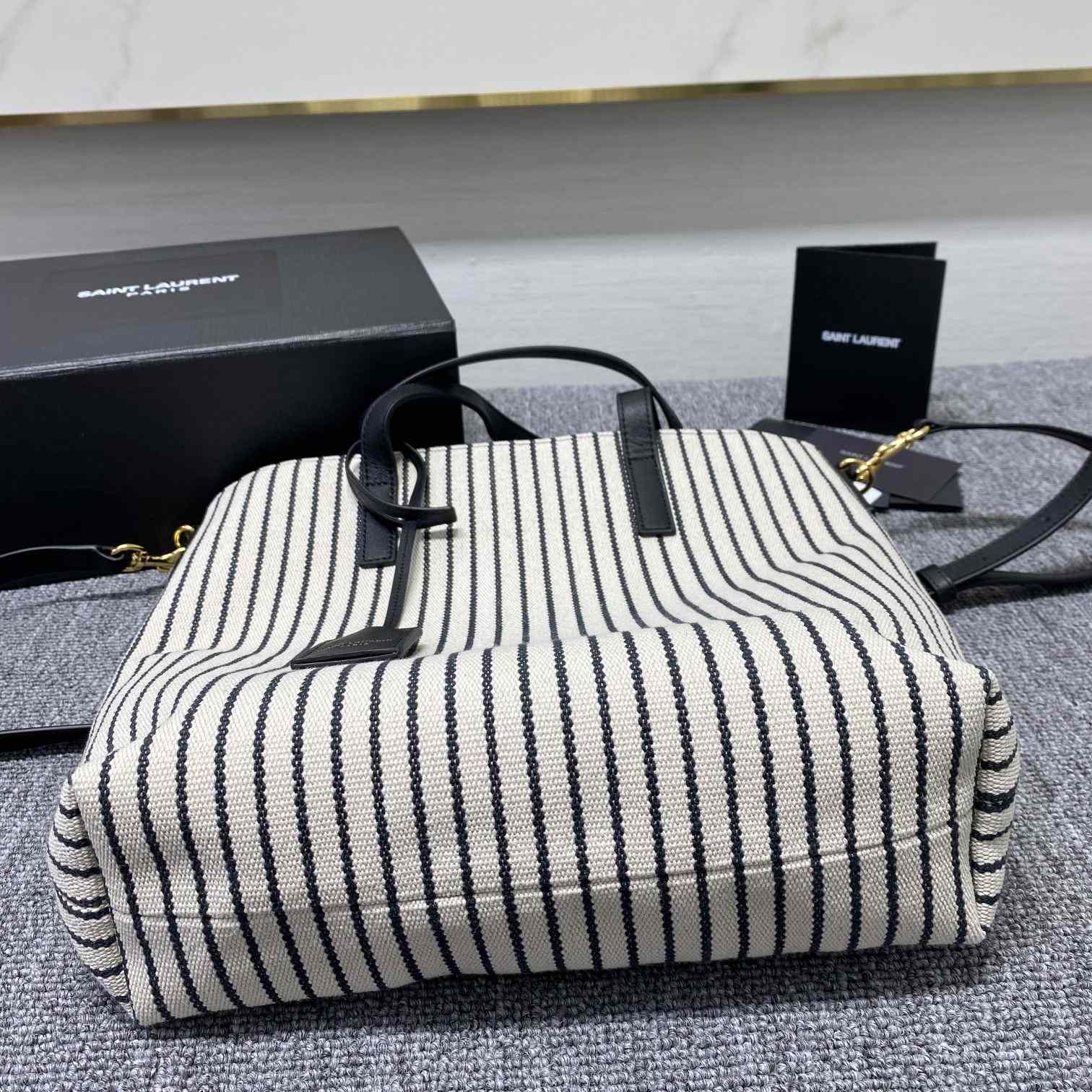 Saint Laurent Shopping Toy Striped Canvas Tote (25x28x8cm) - PerfectKickZ