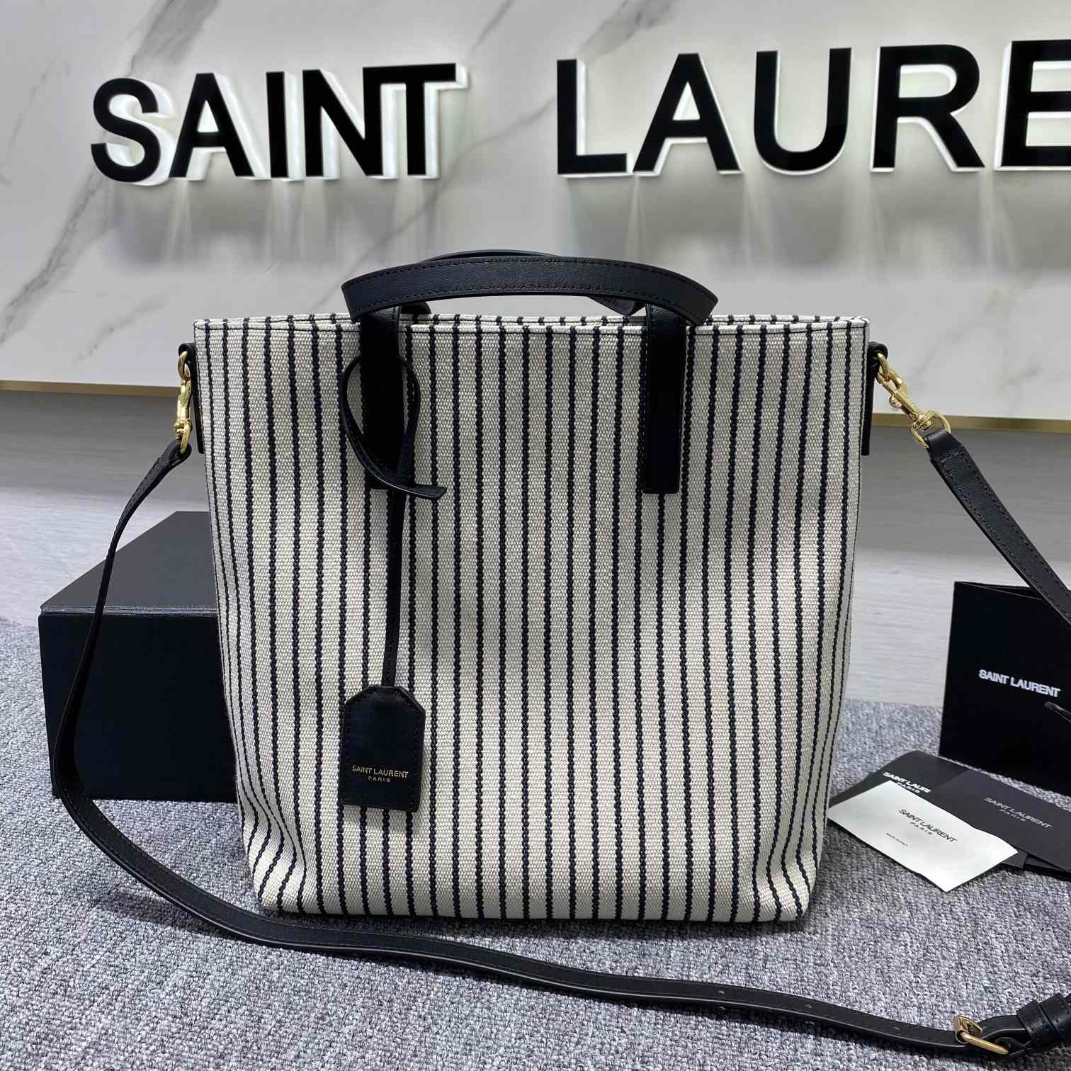 Saint Laurent Shopping Toy Striped Canvas Tote (25x28x8cm) - PerfectKickZ
