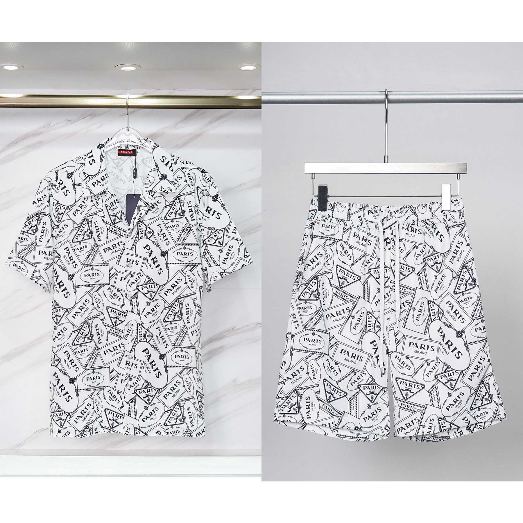 Prada Logo Short Sleeve Shirt & Shorts - PerfectKickZ