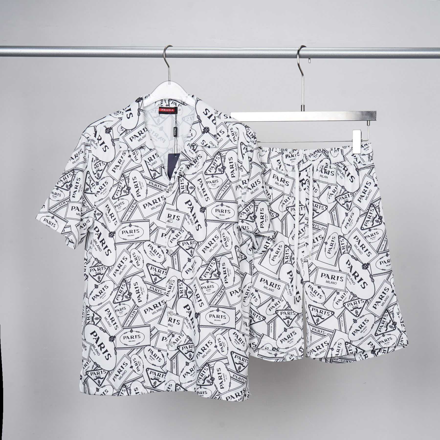 Prada Logo Short Sleeve Shirt & Shorts - PerfectKickZ