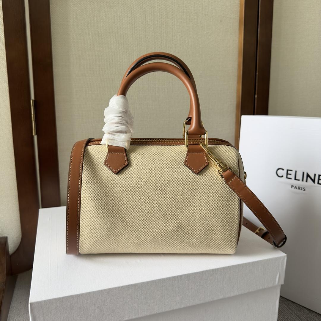 Celine Small Boston Cuir Triomphe In Textile And Calfskin Natural/Tan - PerfectKickZ