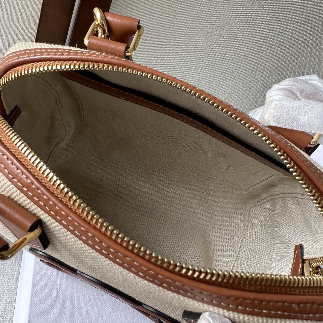 Celine Small Boston Cuir Triomphe In Textile And Calfskin Natural/Tan - PerfectKickZ