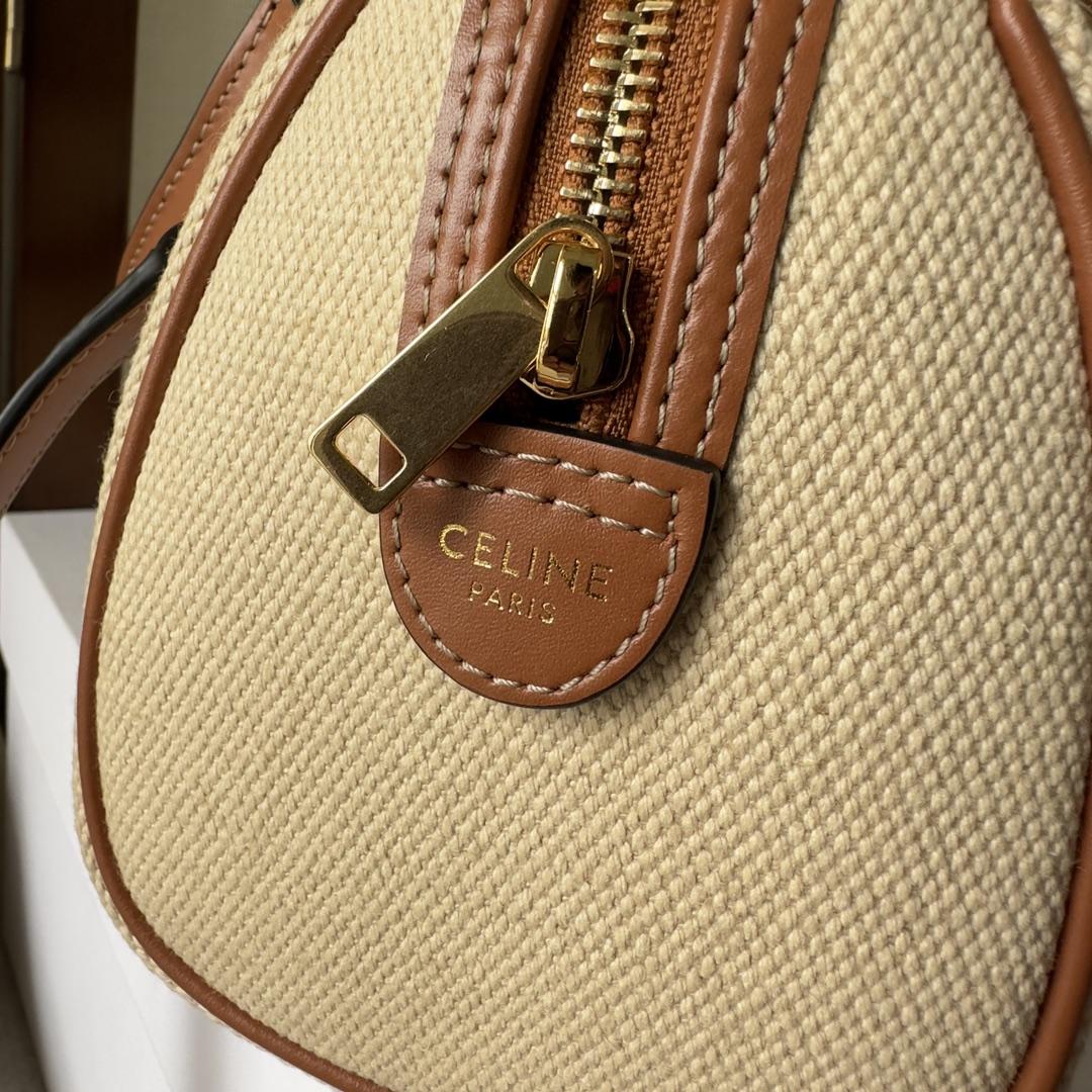 Celine Small Boston Cuir Triomphe In Textile And Calfskin Natural/Tan - PerfectKickZ