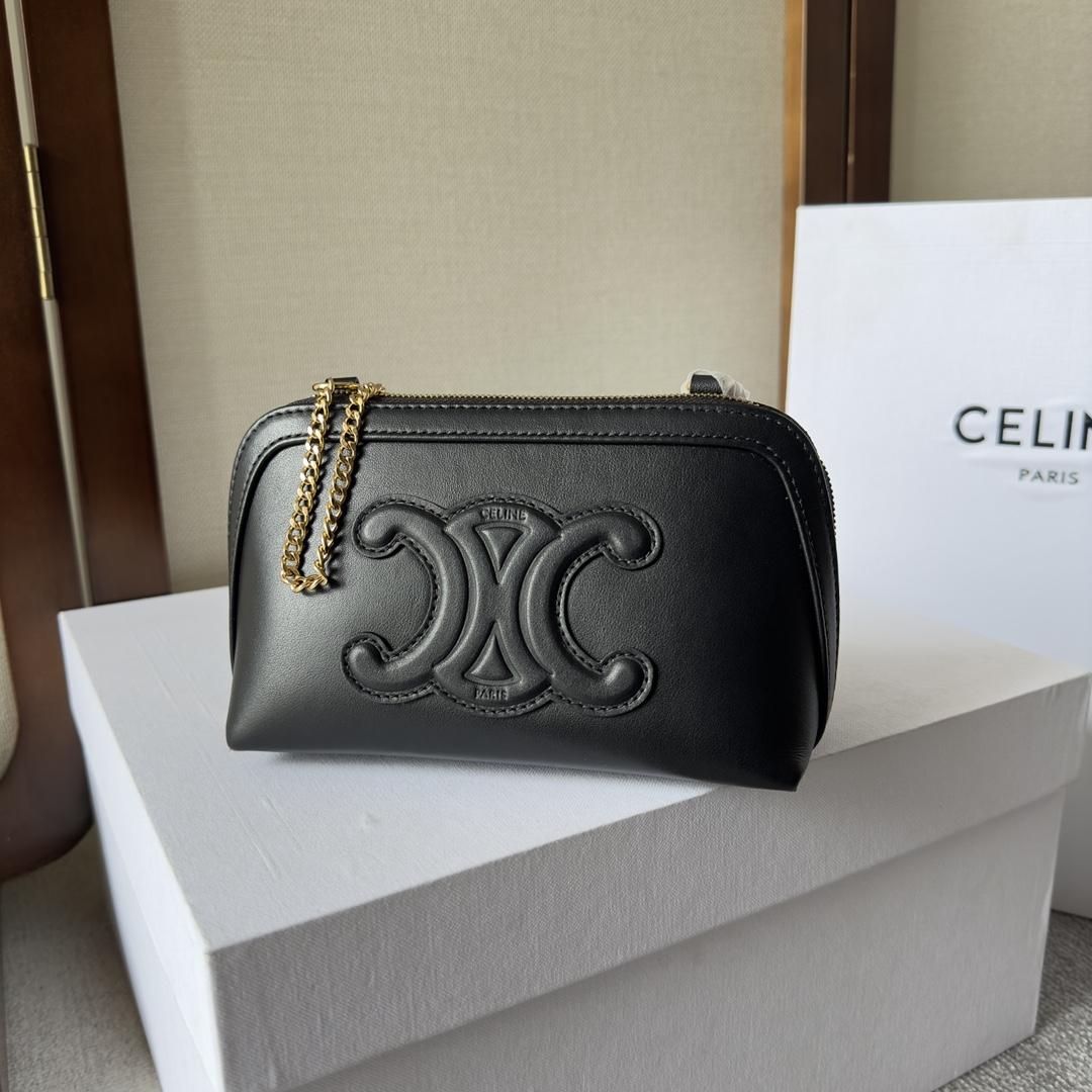 Celine Clutch On Chain Cuir Triomphe In Smooth Calfskin Black - PerfectKickZ