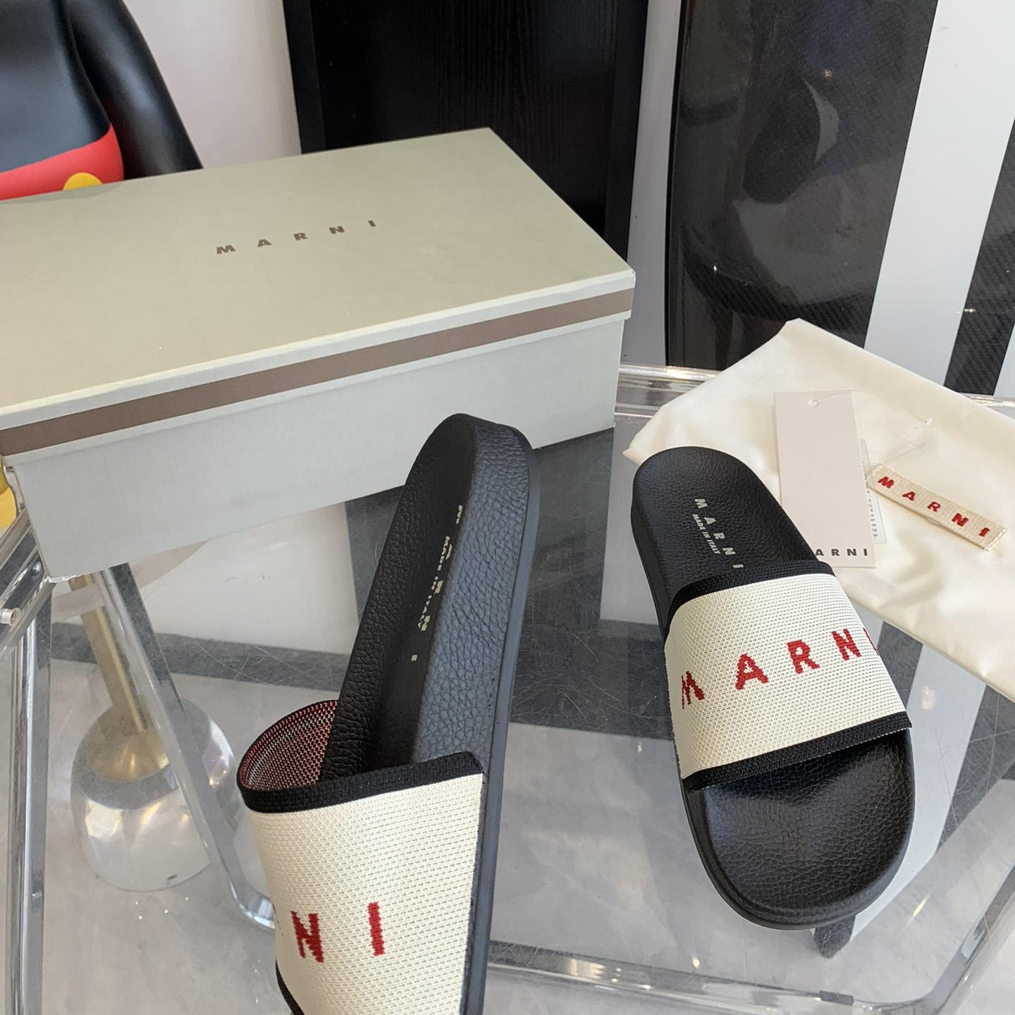 Marni Beige Logo Jacquard Rubber Slide - PerfectKickZ