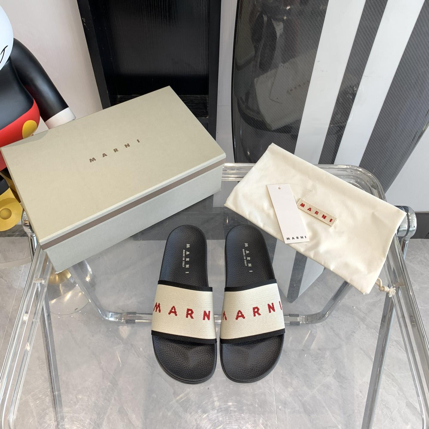 Marni Beige Logo Jacquard Rubber Slide - PerfectKickZ