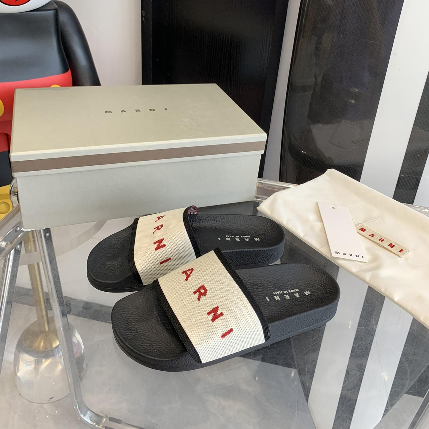 Marni Beige Logo Jacquard Rubber Slide - PerfectKickZ