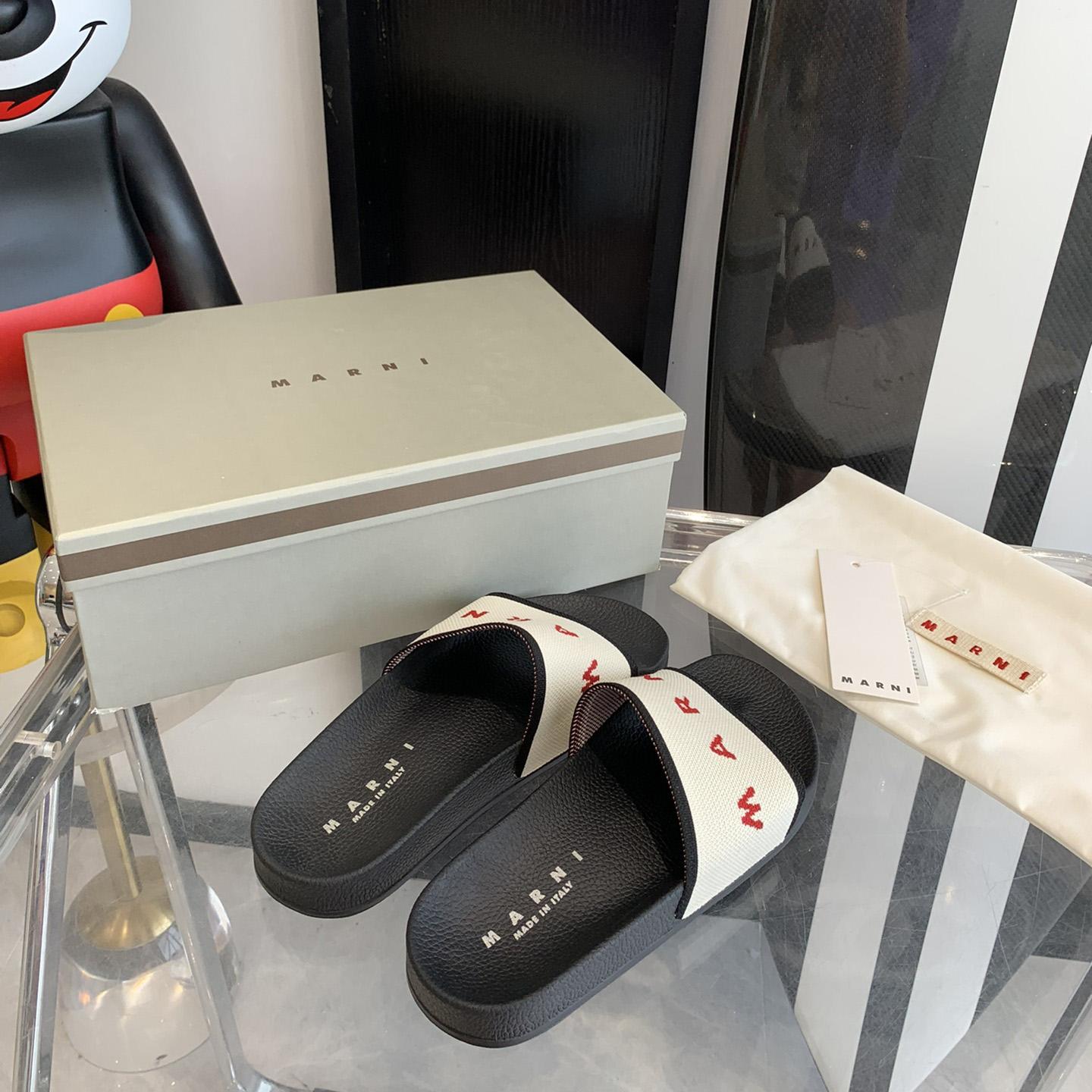 Marni Beige Logo Jacquard Rubber Slide - PerfectKickZ