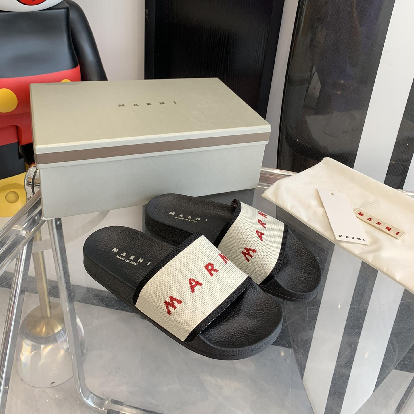 Marni Beige Logo Jacquard Rubber Slide - PerfectKickZ