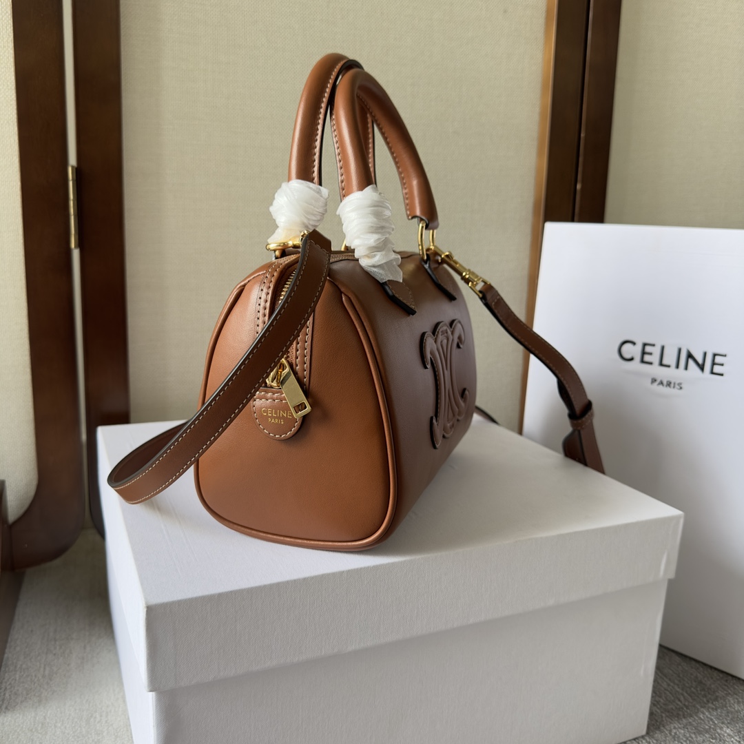 Celine Small Boston Cuir Triomphe In Smooth Calfskin Tan - PerfectKickZ