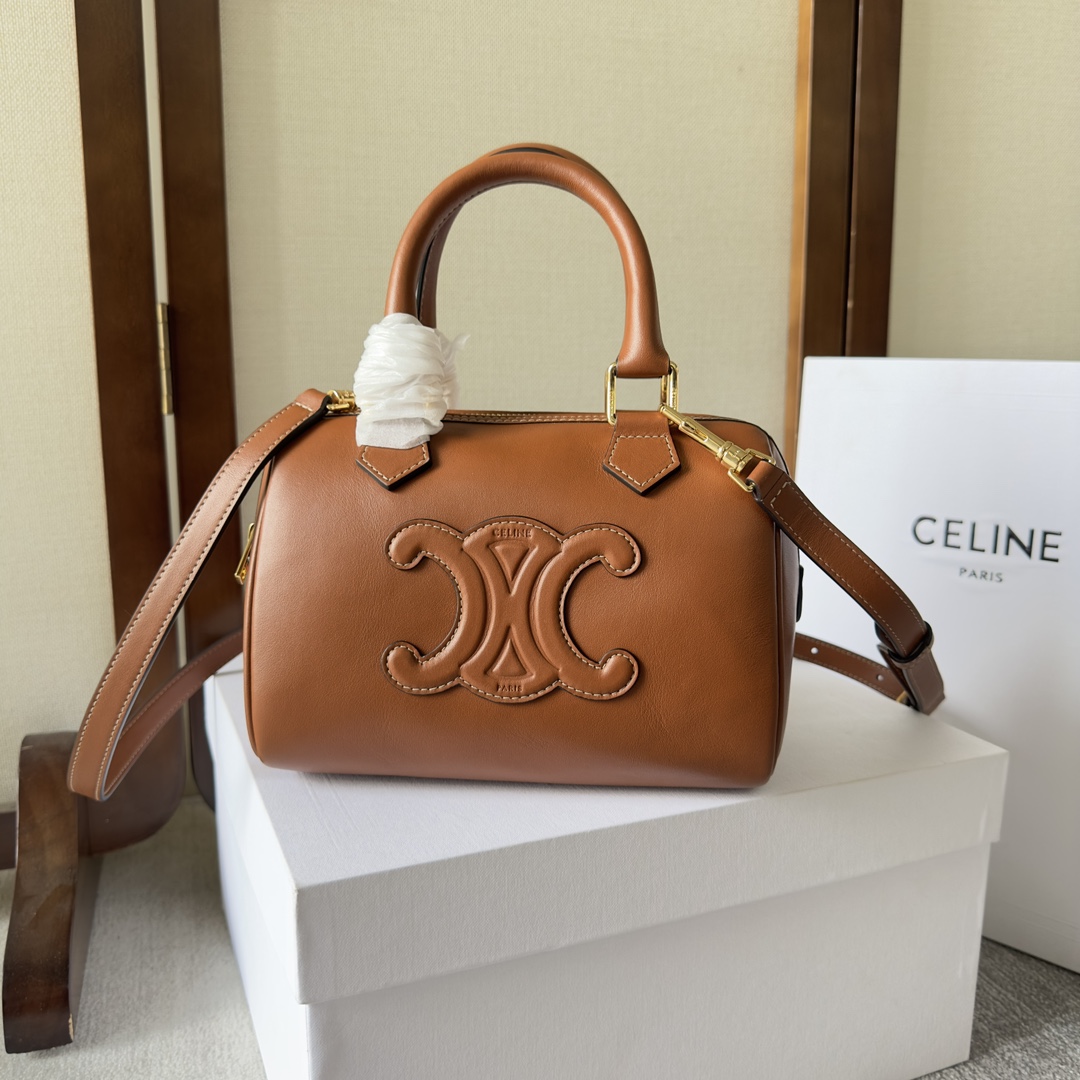 Celine Small Boston Cuir Triomphe In Smooth Calfskin Tan - PerfectKickZ