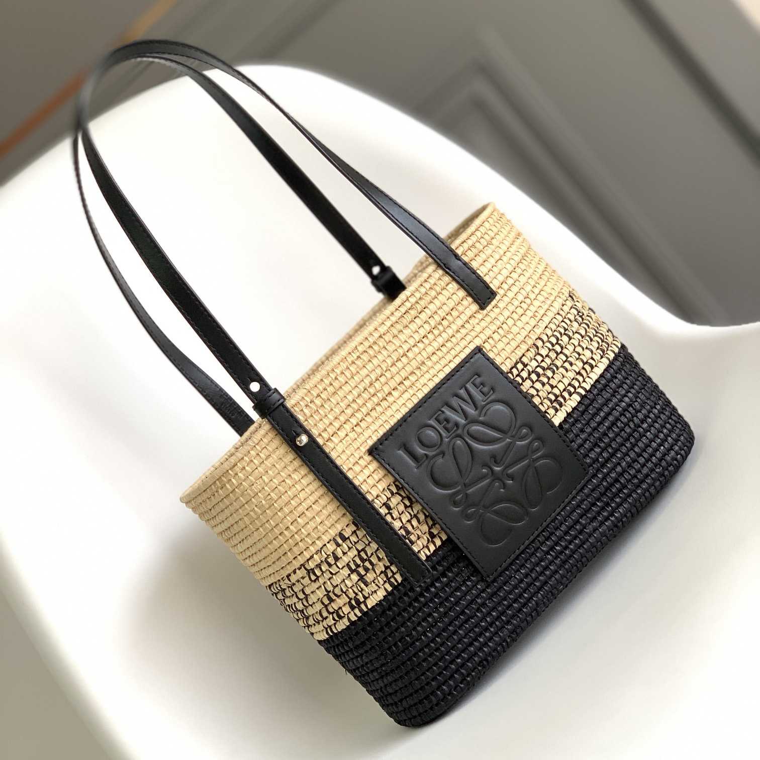 Loewe Small Square Basket bag In Raffia And Calfskin (30*21*11cm) - PerfectKickZ