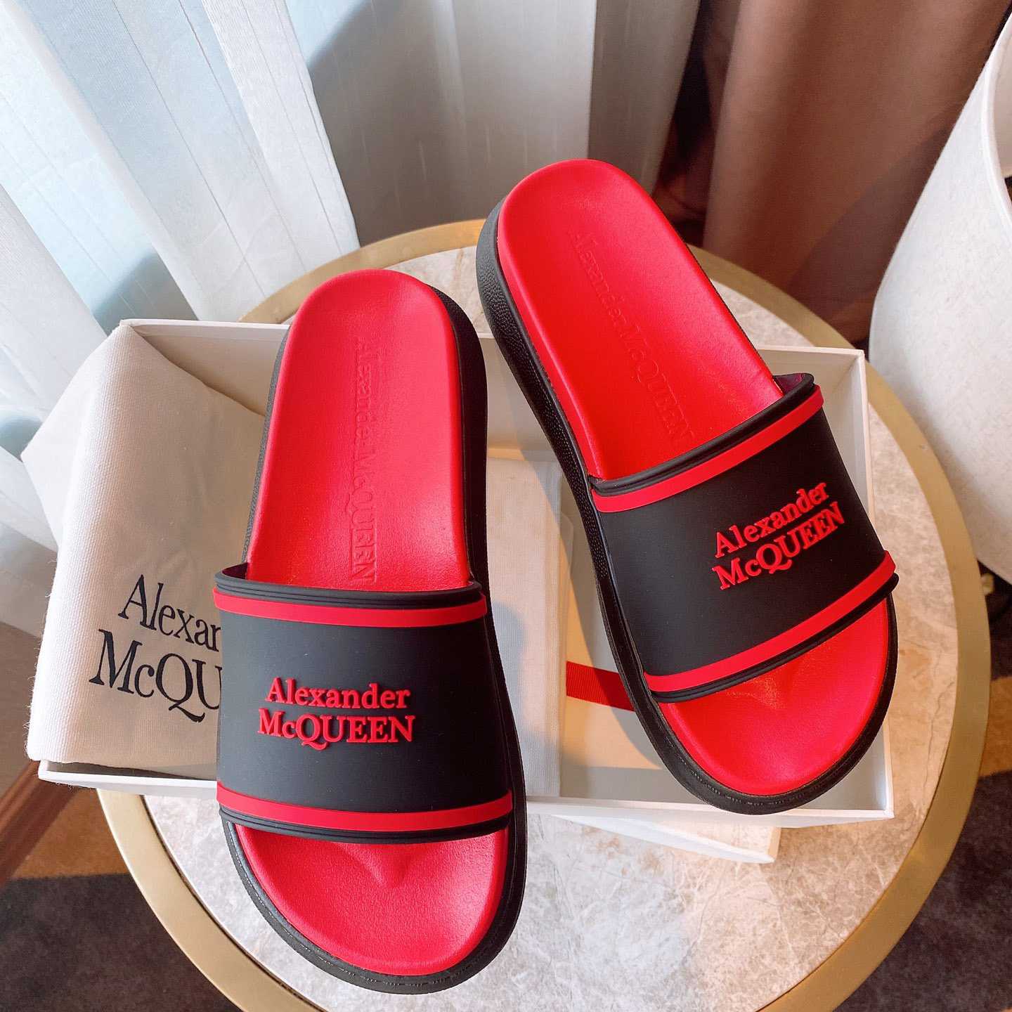 Alexander Mqueen Oversized Hybrid Signature Slide In Black - PerfectKickZ