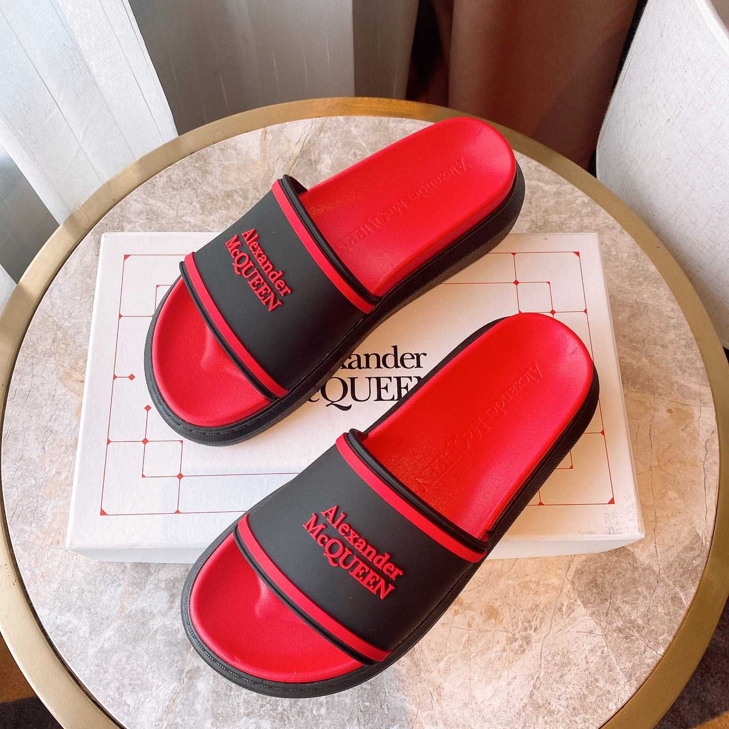 Alexander Mqueen Oversized Hybrid Signature Slide In Black - PerfectKickZ