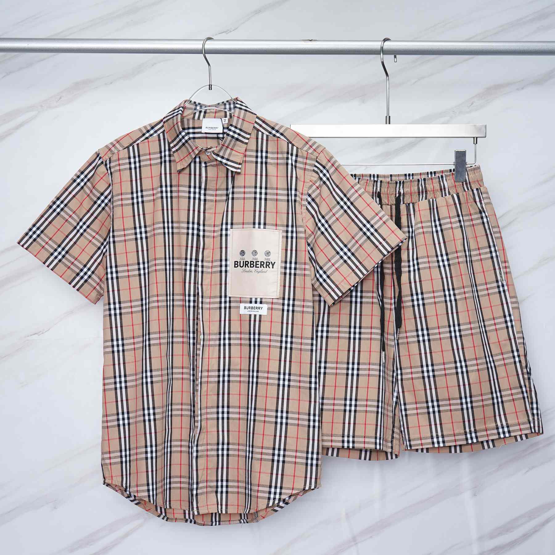 Burberry Short-sleeve Check Cotton Poplin Shirt & Shorts - PerfectKickZ