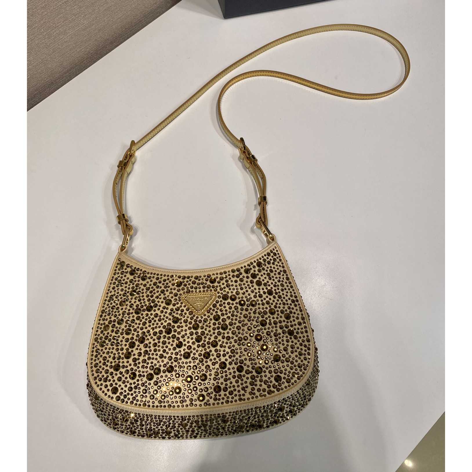 Prada Cleo Satin Bag With Crystals(22-18.5-4.5CM) - 