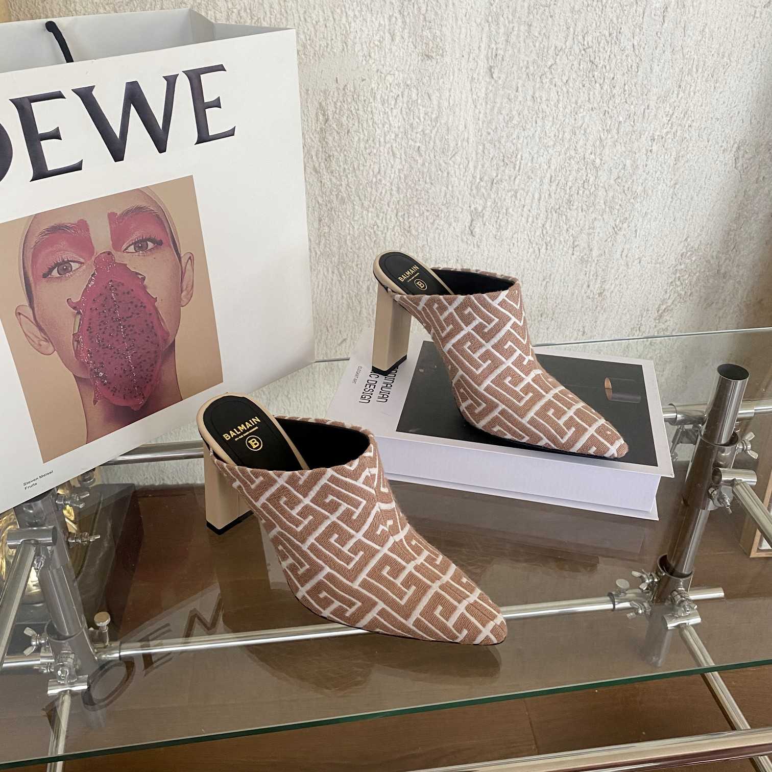 Balmain Monogram-Print Heeled Mules - PerfectKickZ