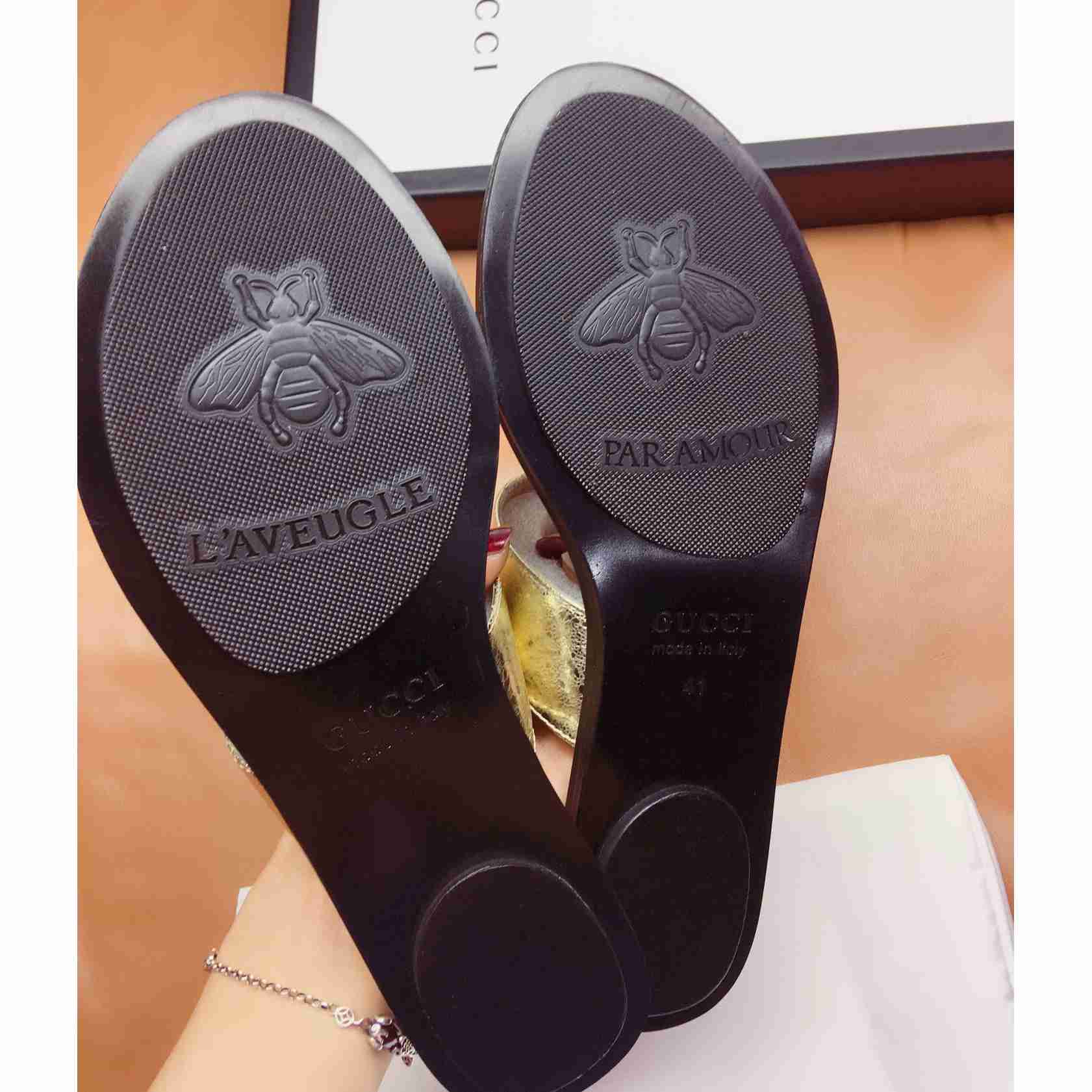 Gucci Marmont Leather Platform Sandals - PerfectKickZ