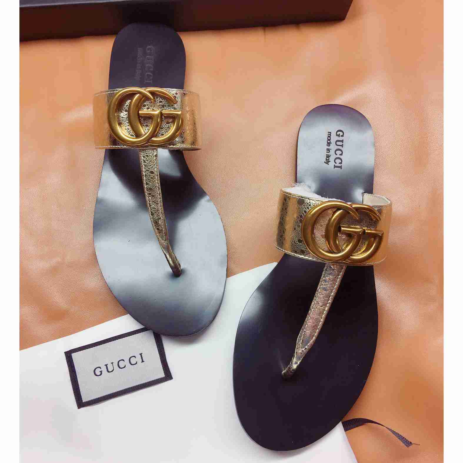Gucci Marmont Leather Platform Sandals - PerfectKickZ