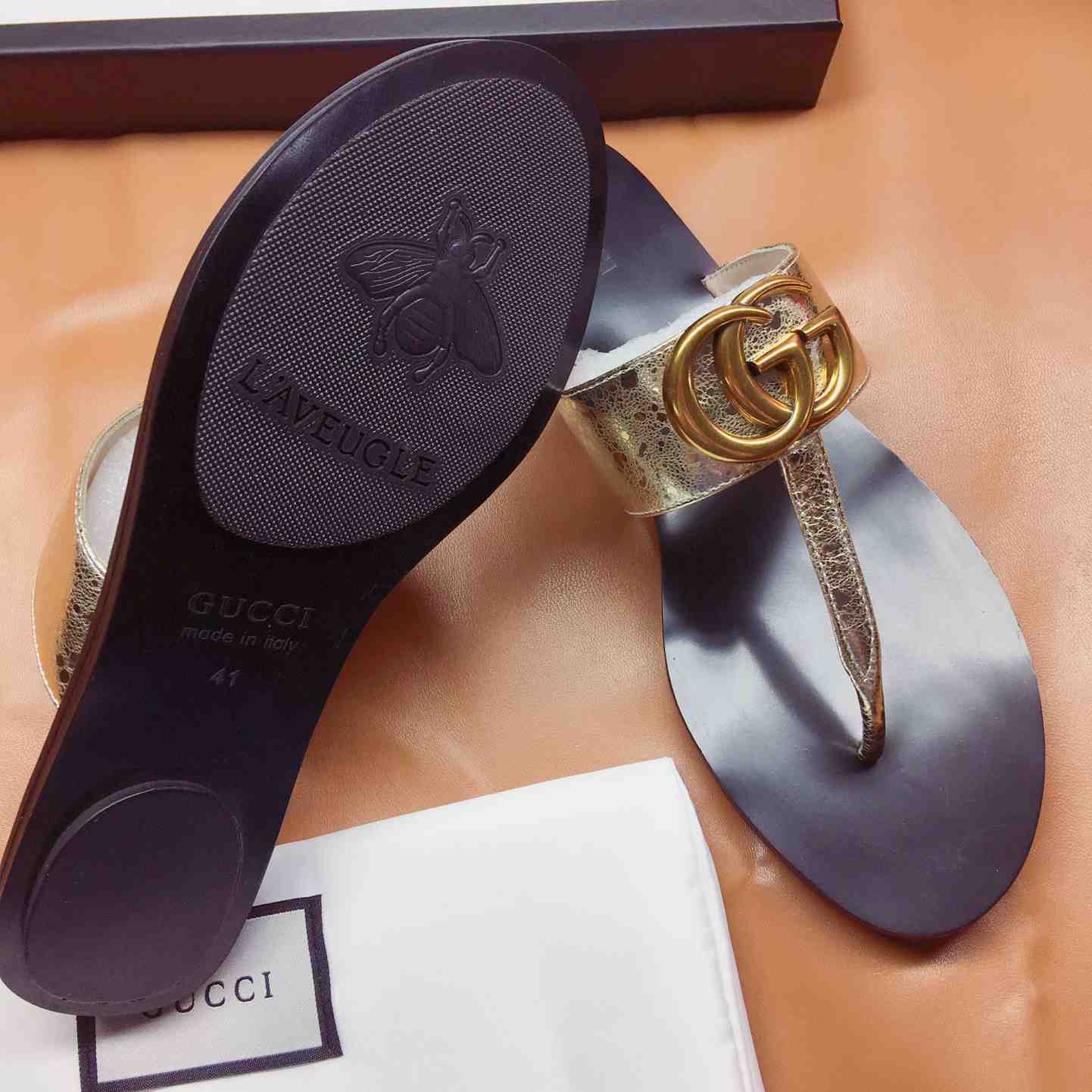 Gucci Marmont Leather Platform Sandals - PerfectKickZ