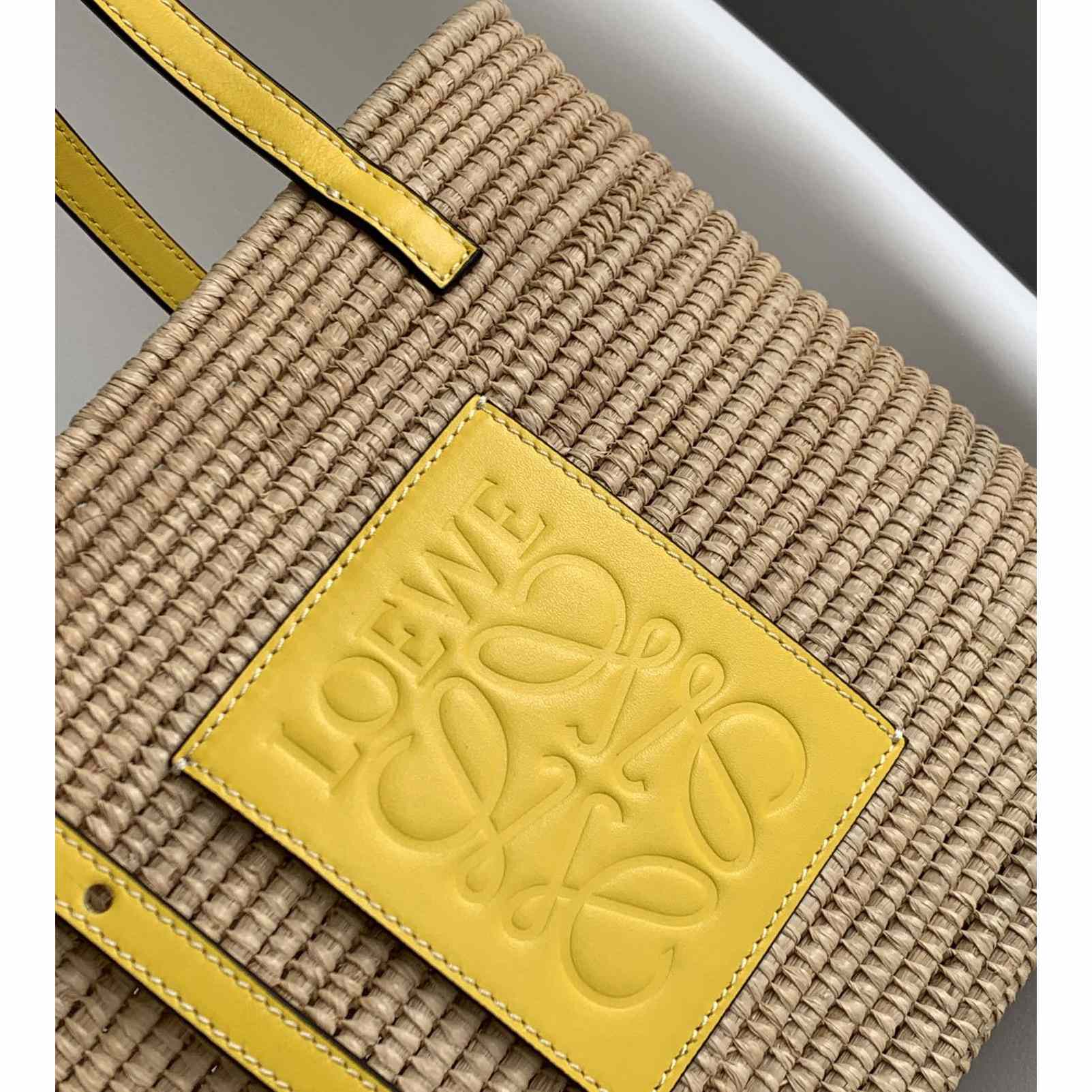 Loewe Small Square Basket bag In Raffia And Calfskin (30*21*11cm) - PerfectKickZ