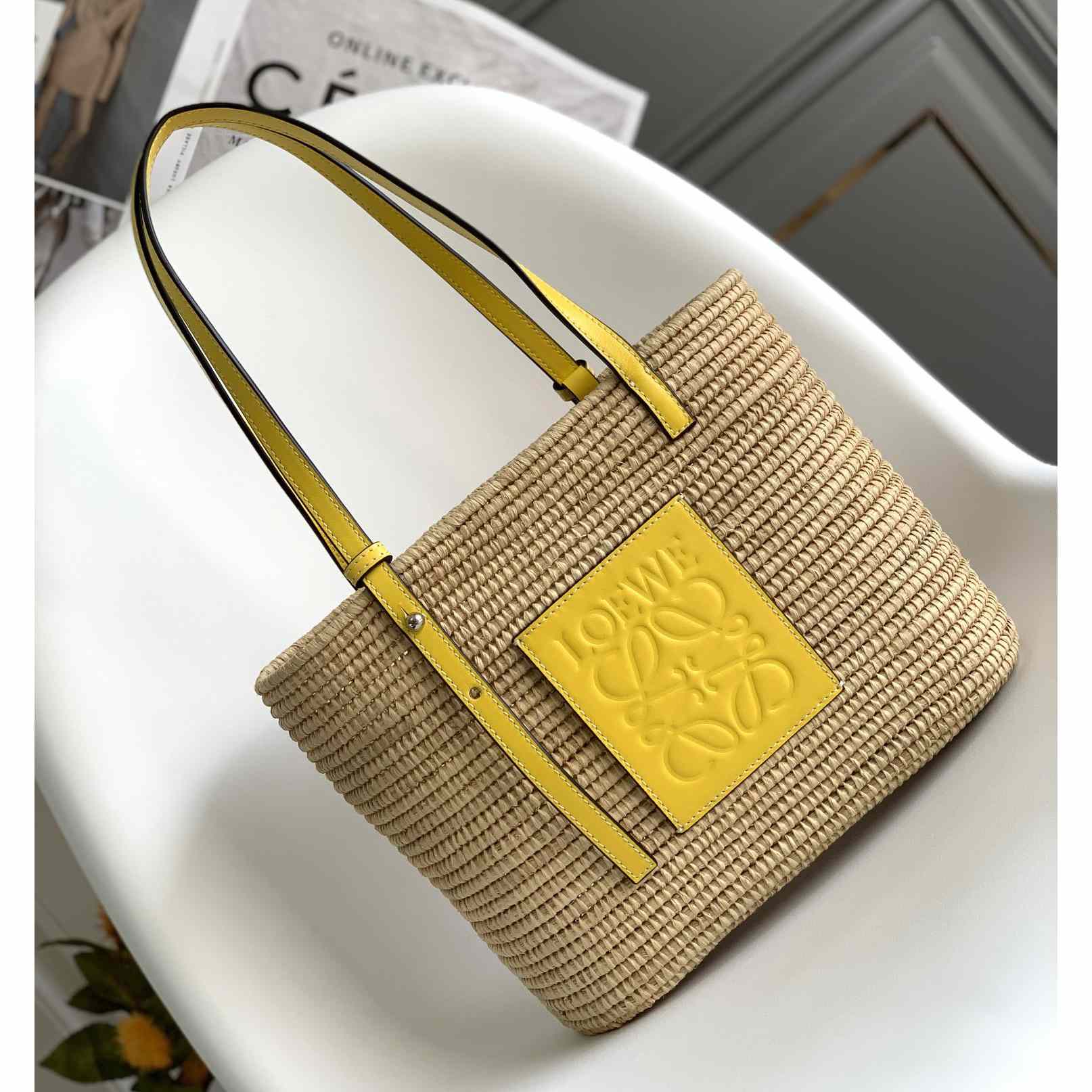 Loewe Small Square Basket bag In Raffia And Calfskin (30*21*11cm) - PerfectKickZ