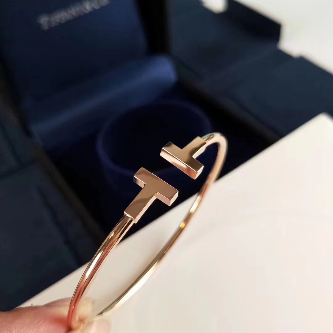 Tiffany&CO T Bar Open Bangle 18K Gold Plated Gold Cuff Bracelet - PerfectKickZ