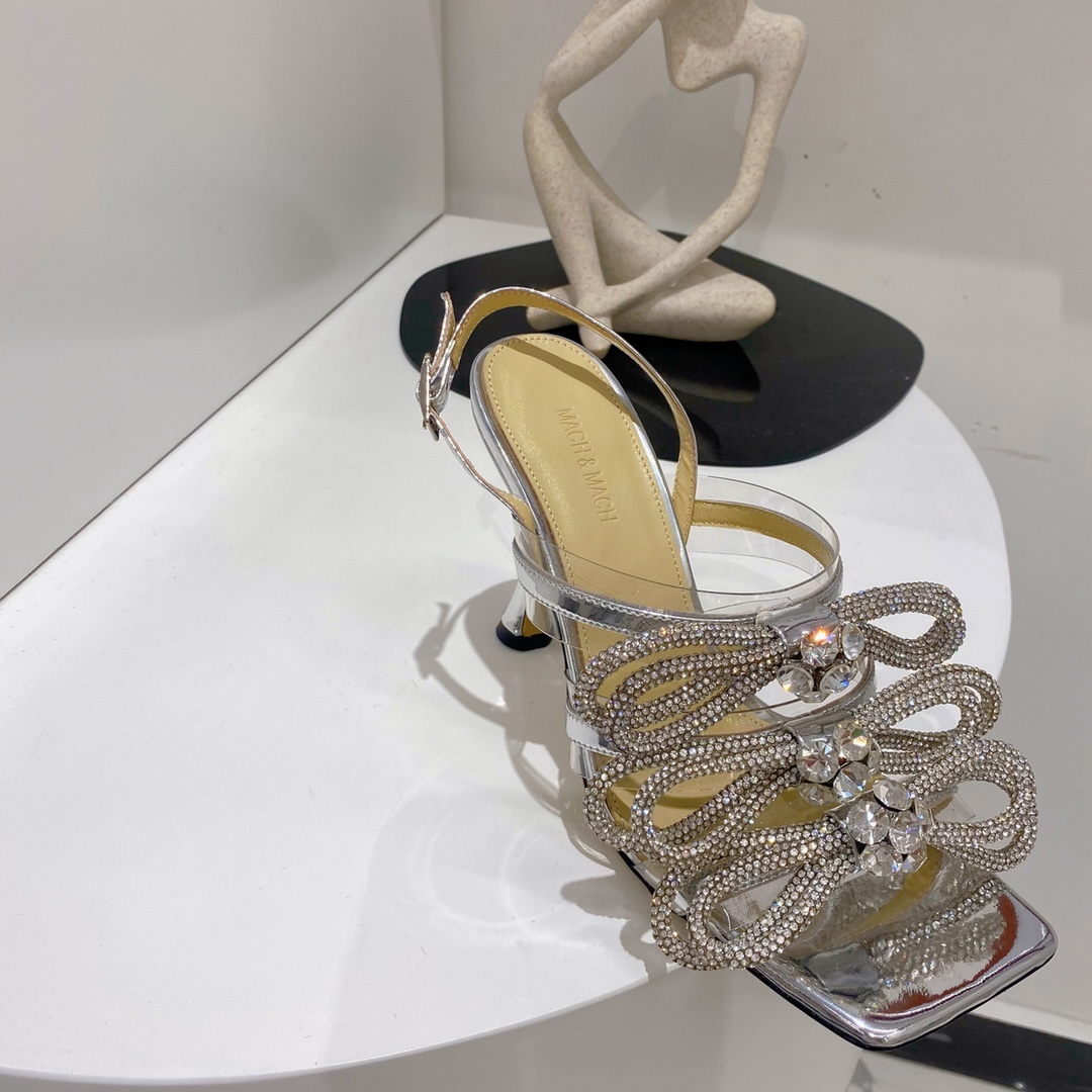 Mach & Mach White Triple Bow Metallic Leather Sandals - PerfectKickZ
