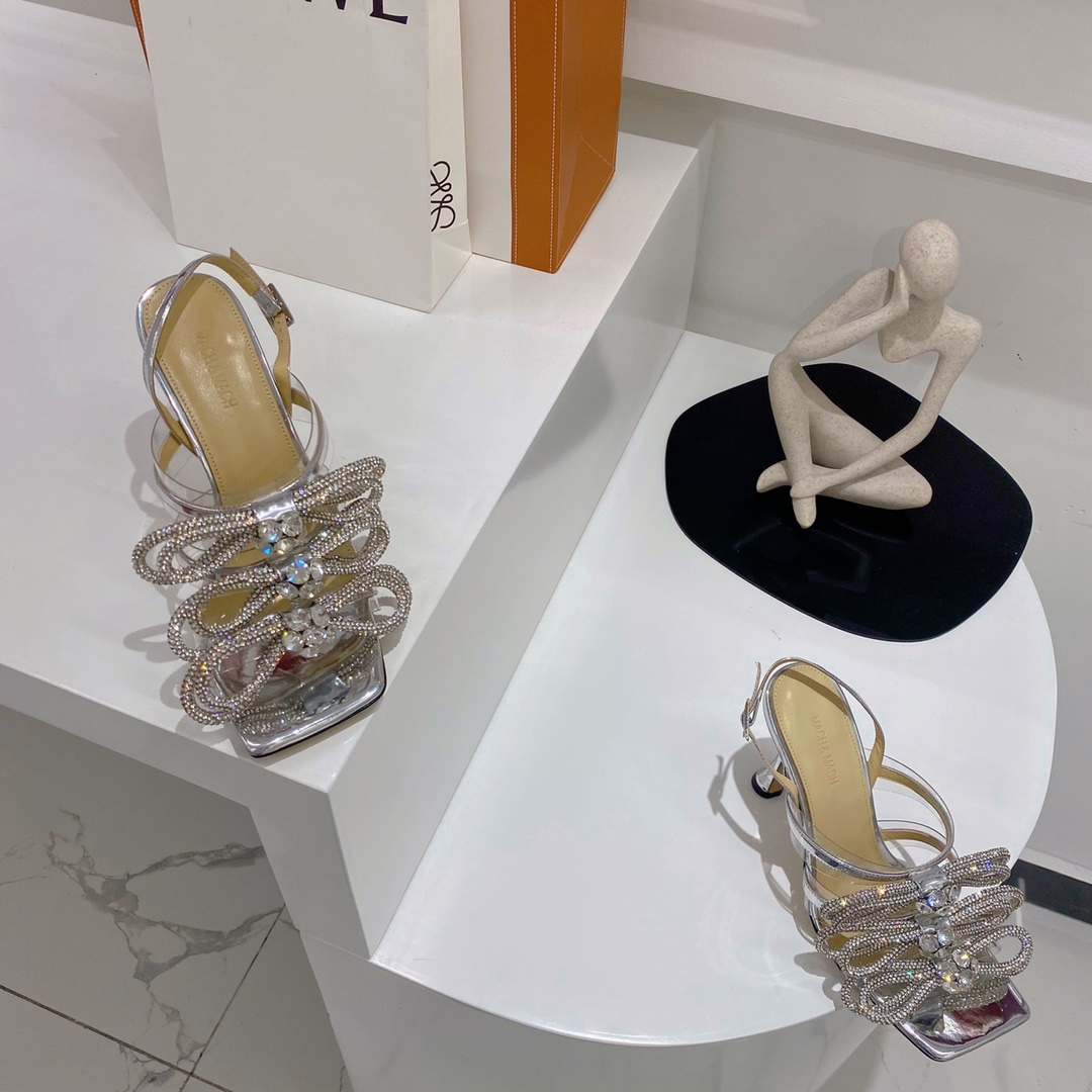 Mach & Mach White Triple Bow Metallic Leather Sandals - PerfectKickZ