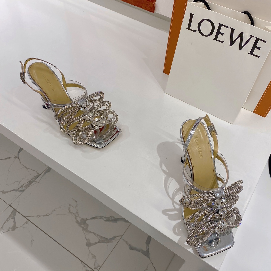 Mach & Mach White Triple Bow Metallic Leather Sandals - PerfectKickZ