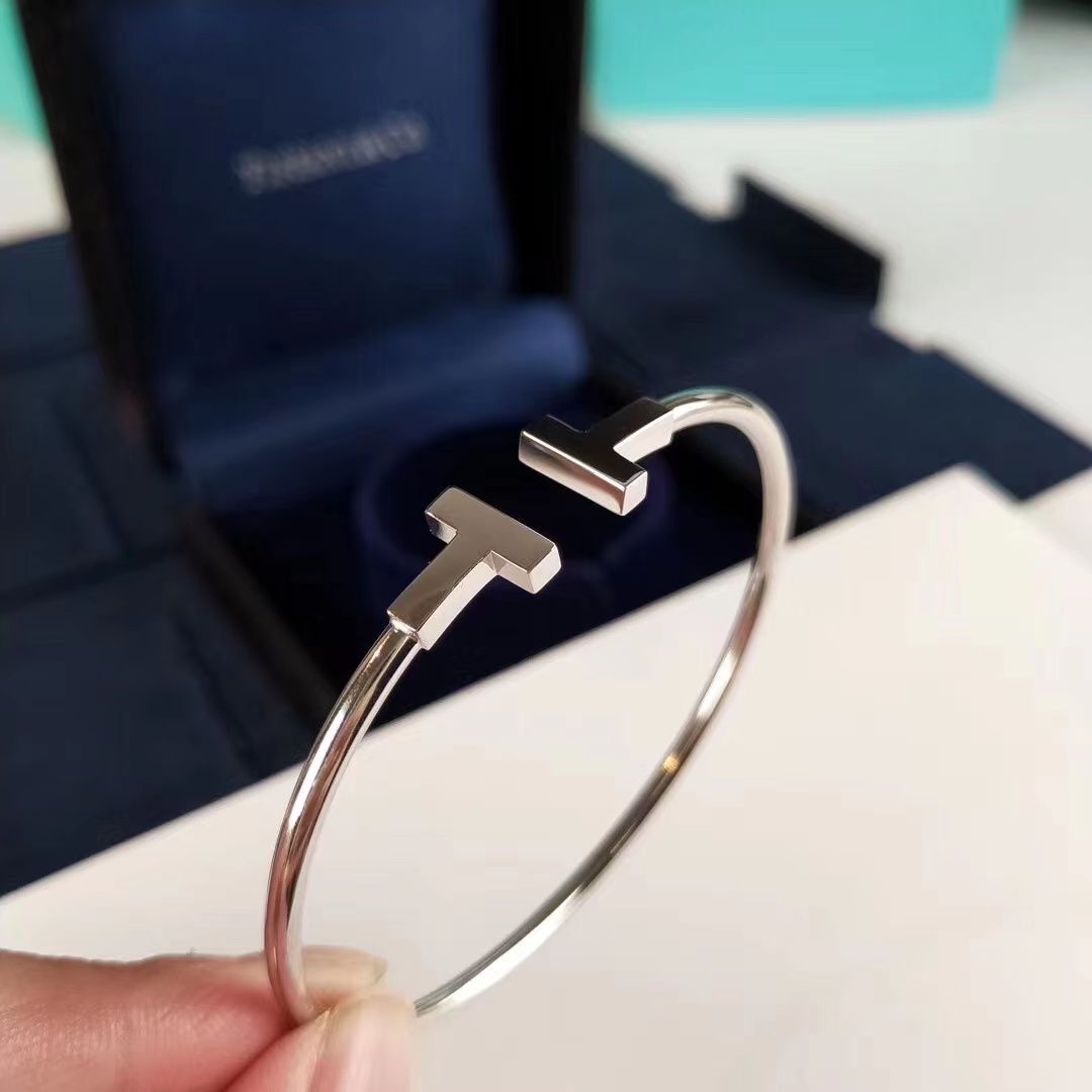 Tiffany&CO T Bar Open Bangle 18K Gold Plated Gold Cuff Bracelet - PerfectKickZ