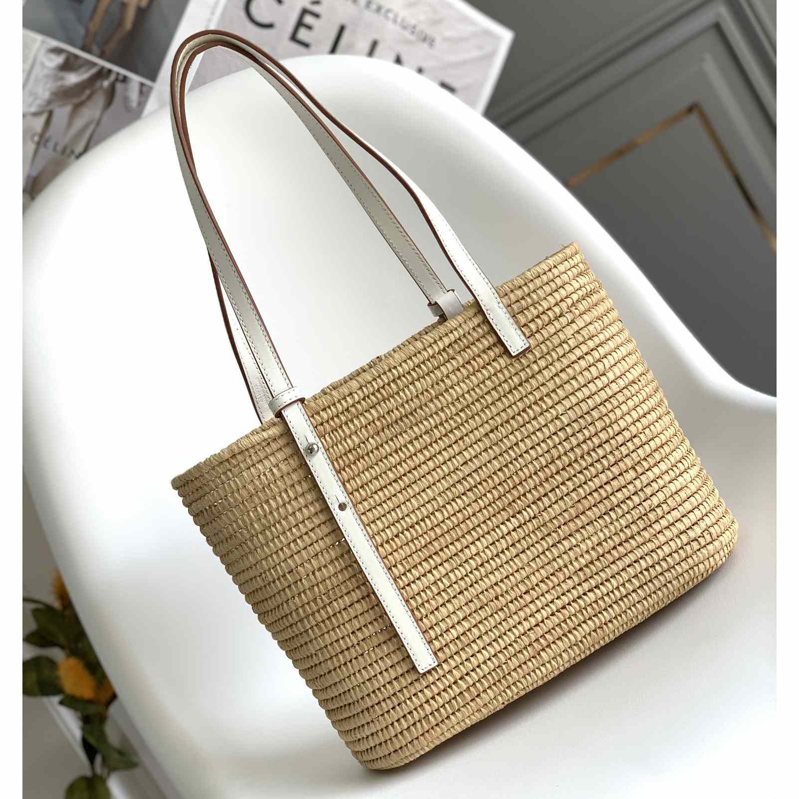 Loewe Small Square Basket bag In Raffia And Calfskin (30*21*11cm) - 