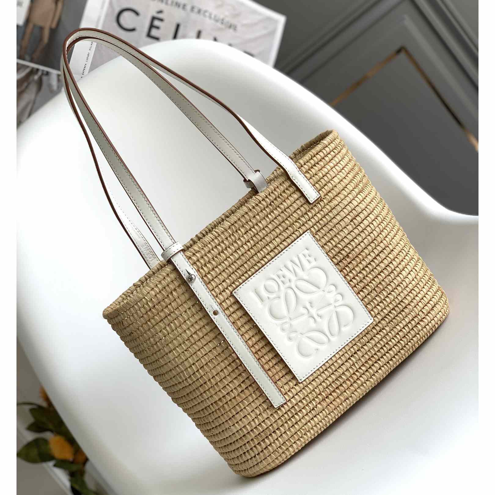 Loewe Small Square Basket bag In Raffia And Calfskin (30*21*11cm) - PerfectKickZ