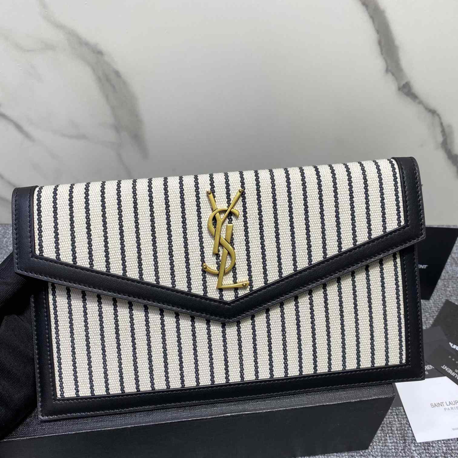 Saint Laurent Uptown Striped Envelope Clutch Bag(27x16x2cm) - PerfectKickZ