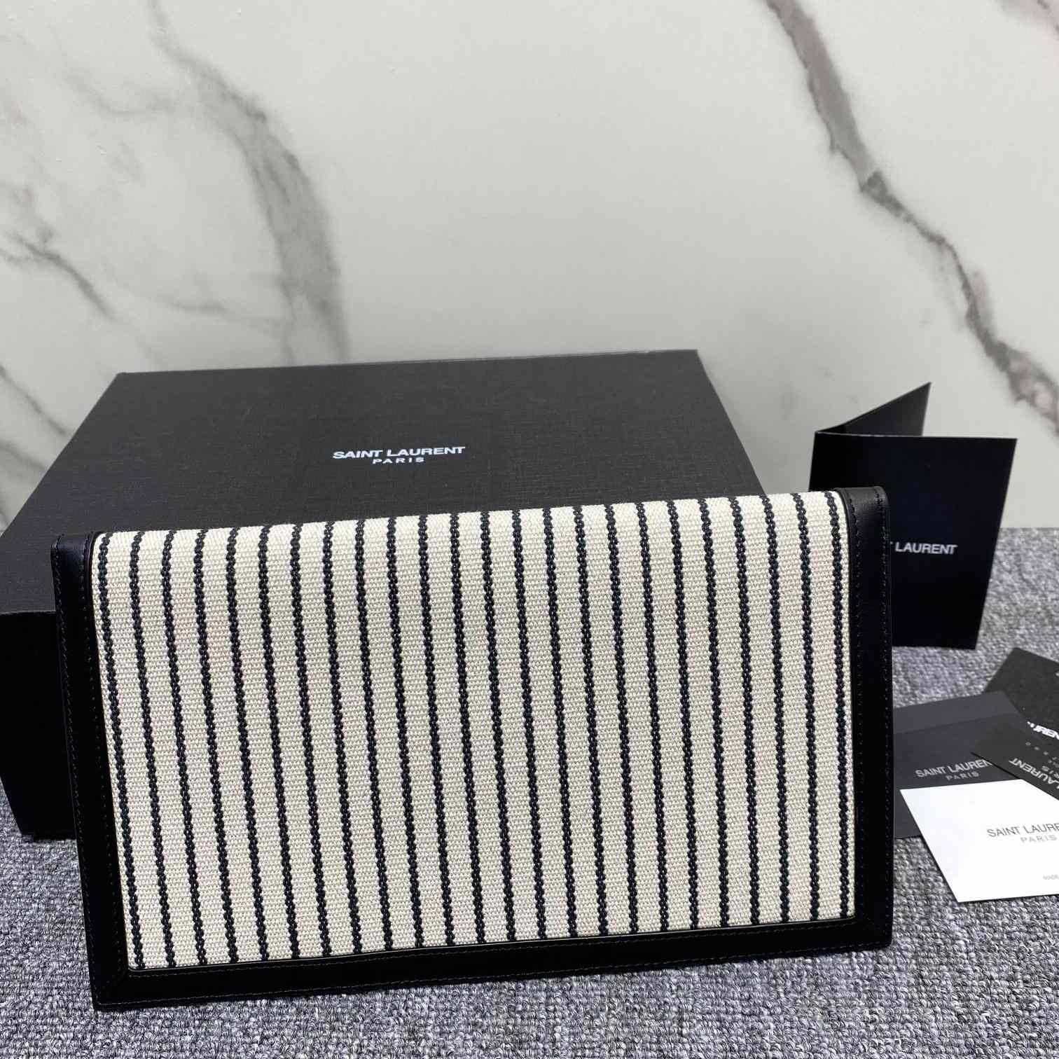 Saint Laurent Uptown Striped Envelope Clutch Bag(27x16x2cm) - PerfectKickZ