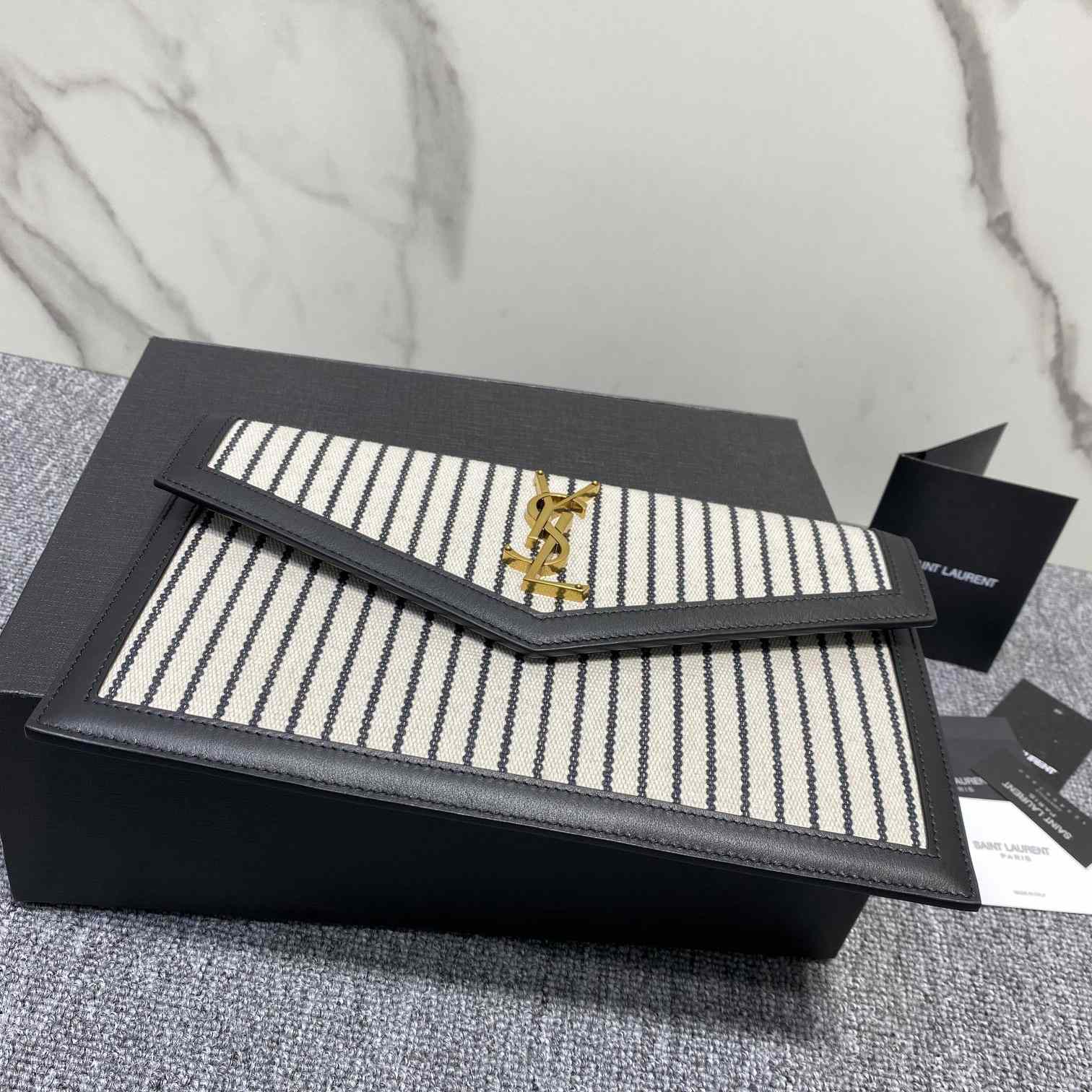 Saint Laurent Uptown Striped Envelope Clutch Bag(27x16x2cm) - PerfectKickZ
