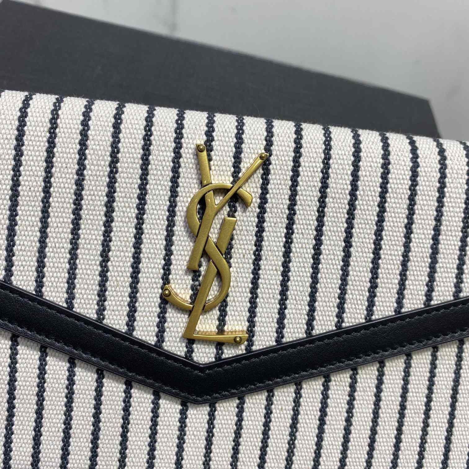 Saint Laurent Uptown Striped Envelope Clutch Bag(27x16x2cm) - PerfectKickZ