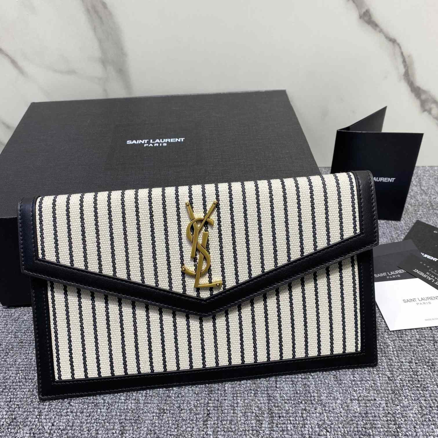 Saint Laurent Uptown Striped Envelope Clutch Bag(27x16x2cm) - PerfectKickZ
