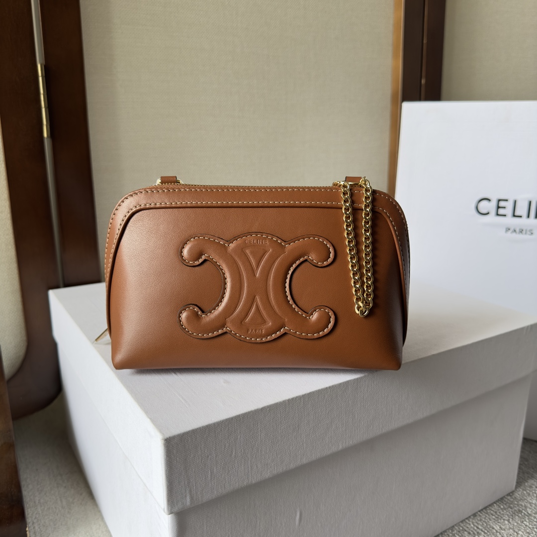 Celine Clutch On Chain Cuir Triomphe In Smooth Calfskin Tan - PerfectKickZ