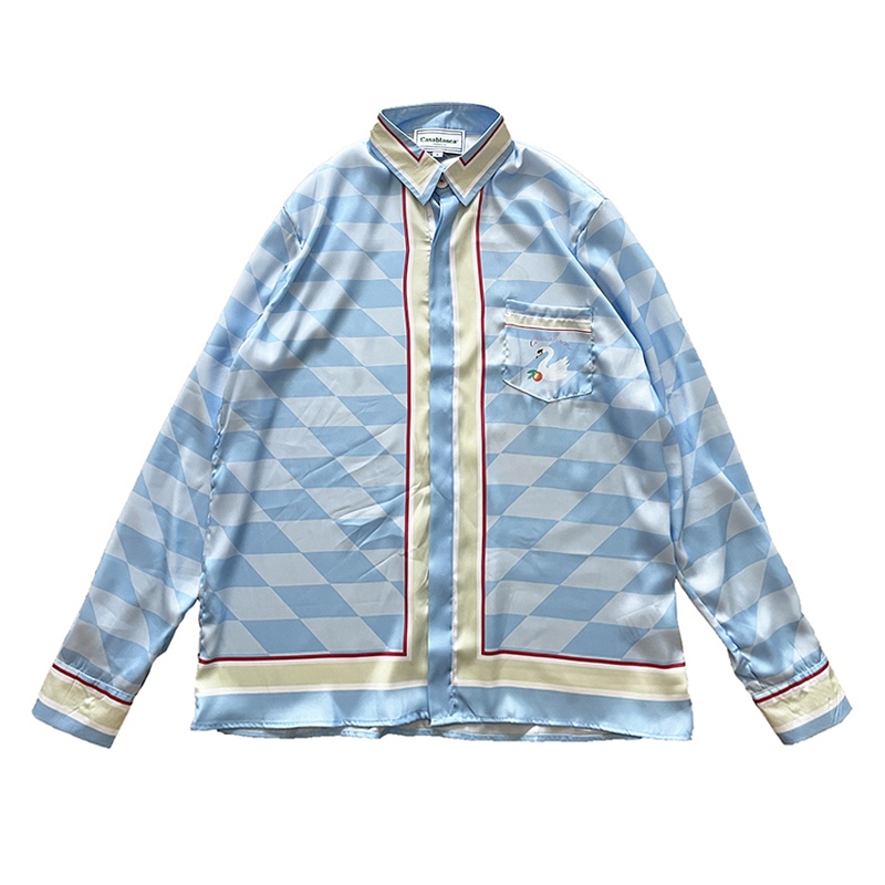 Casablanca Damiers Et Cygne Bleu Silk Shirt In Azzurro - PerfectKickZ