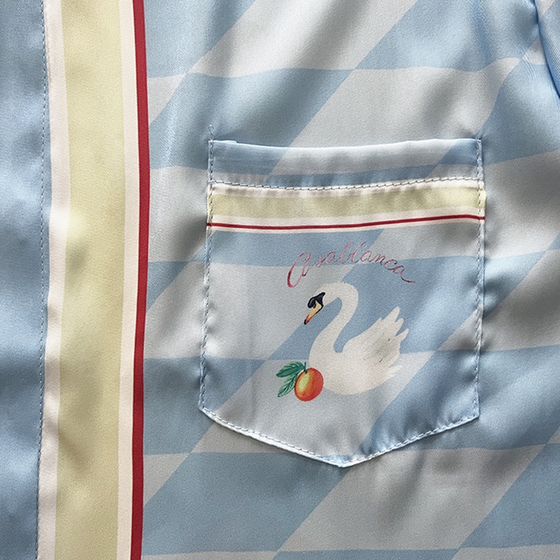 Casablanca Damiers Et Cygne Bleu Silk Shirt In Azzurro - PerfectKickZ
