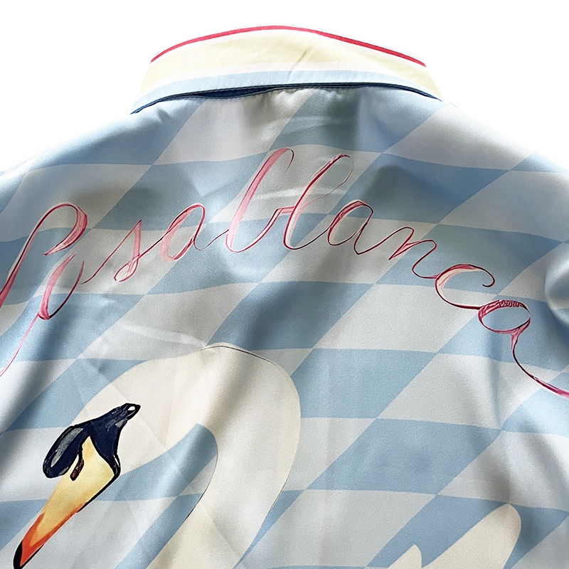 Casablanca Damiers Et Cygne Bleu Silk Shirt In Azzurro - PerfectKickZ