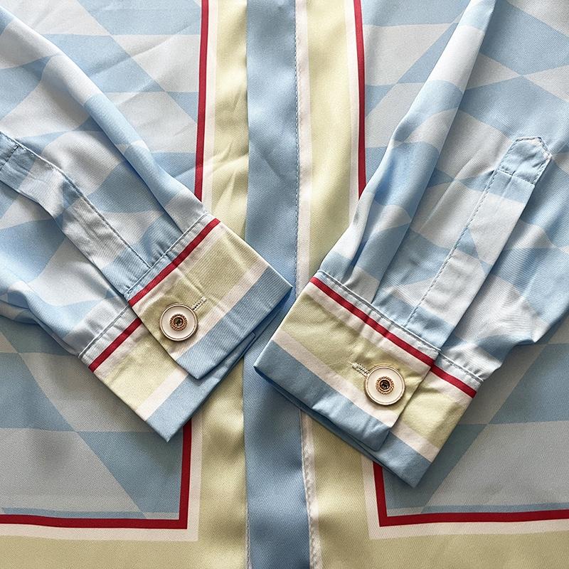 Casablanca Damiers Et Cygne Bleu Silk Shirt In Azzurro - PerfectKickZ